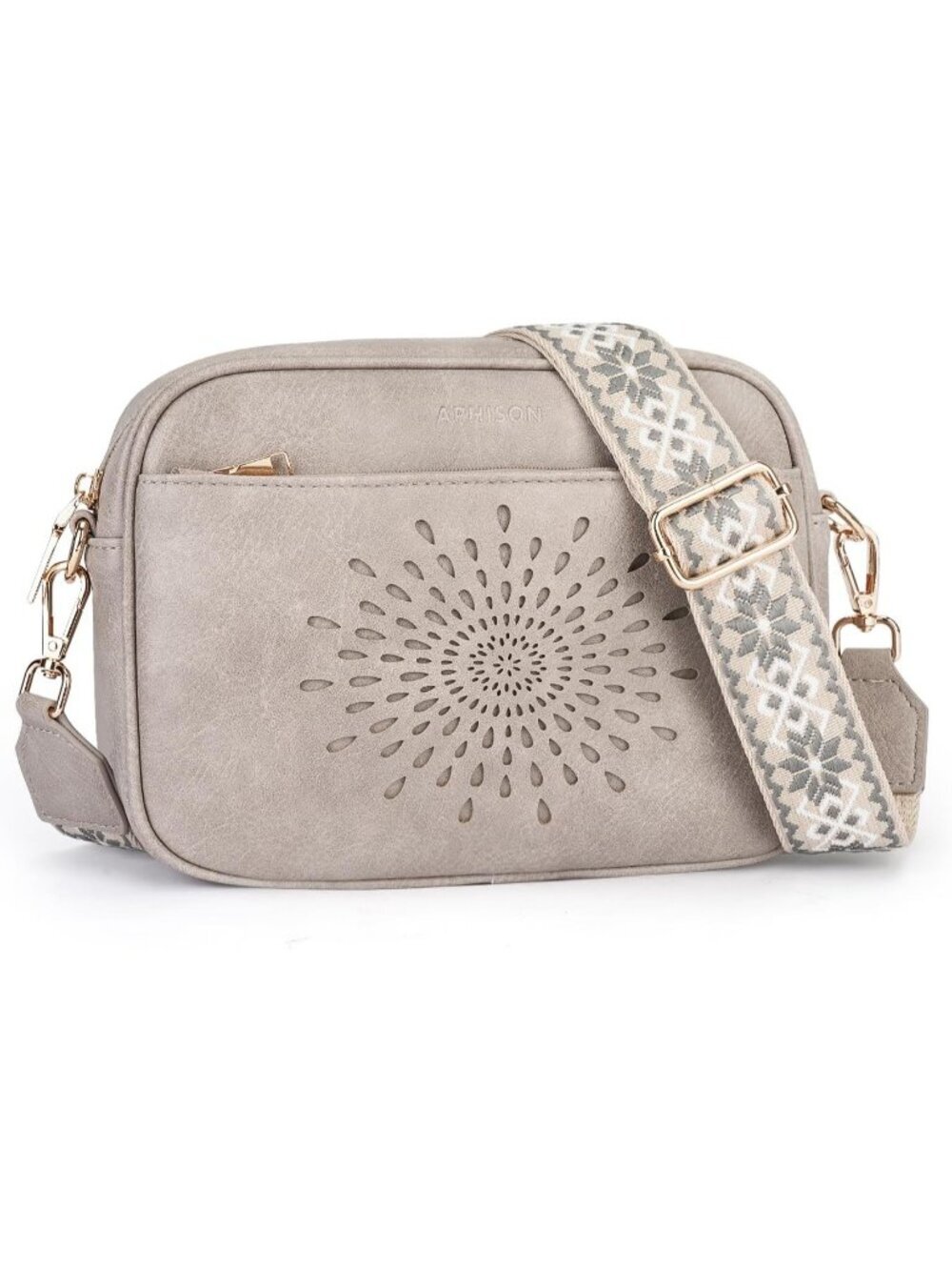 Women's Gray Leather Small Crossbody Handbags with Shoulder Adjustable Strap